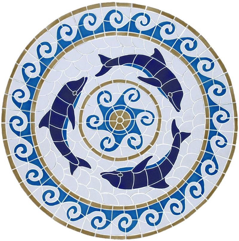 Playing Dolphins Ceramic Pool Mosaic - Blue Water Pool Mosaics